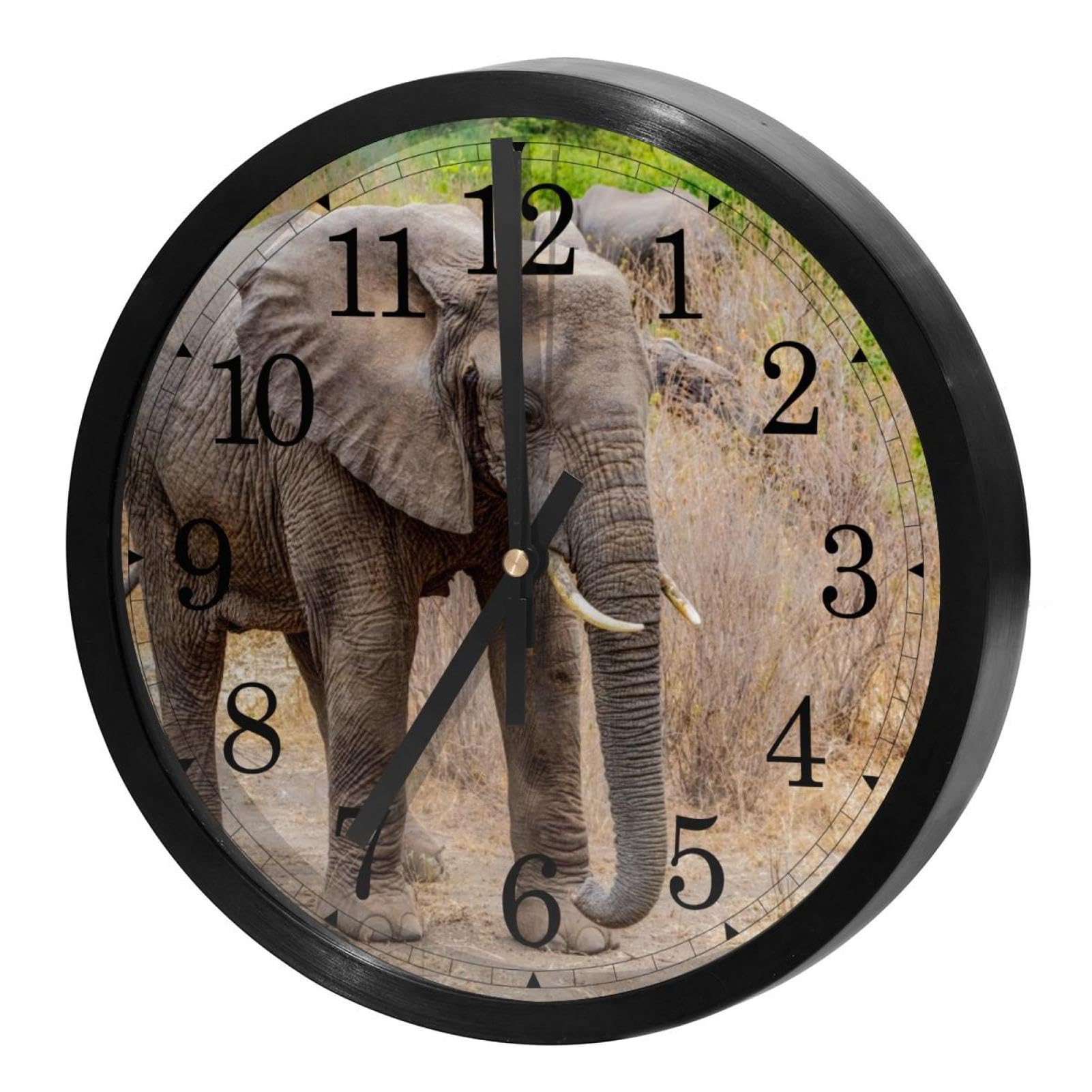 Horloge murale silencieuse pour cuisine et bureau motif éléphant d'Afrique