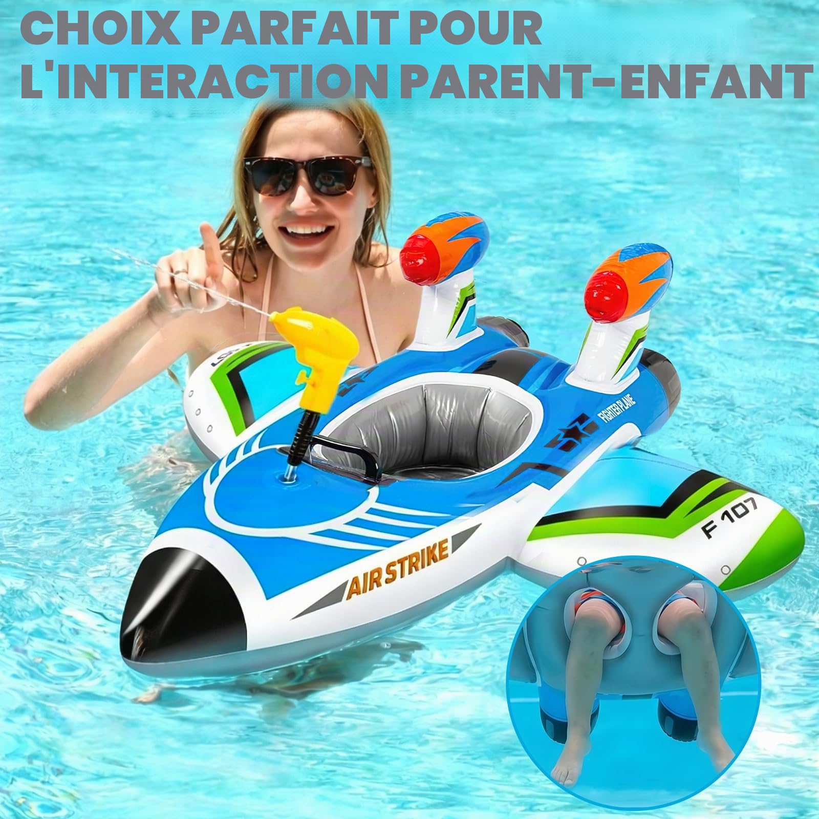 Bouee Bebe avec Pistolet, ZoneYan Bouee Piscine Bebe, Flotteur De Natation Avion, Jouets Aquatiques Piscine pour Enfants 1-6 Ans
