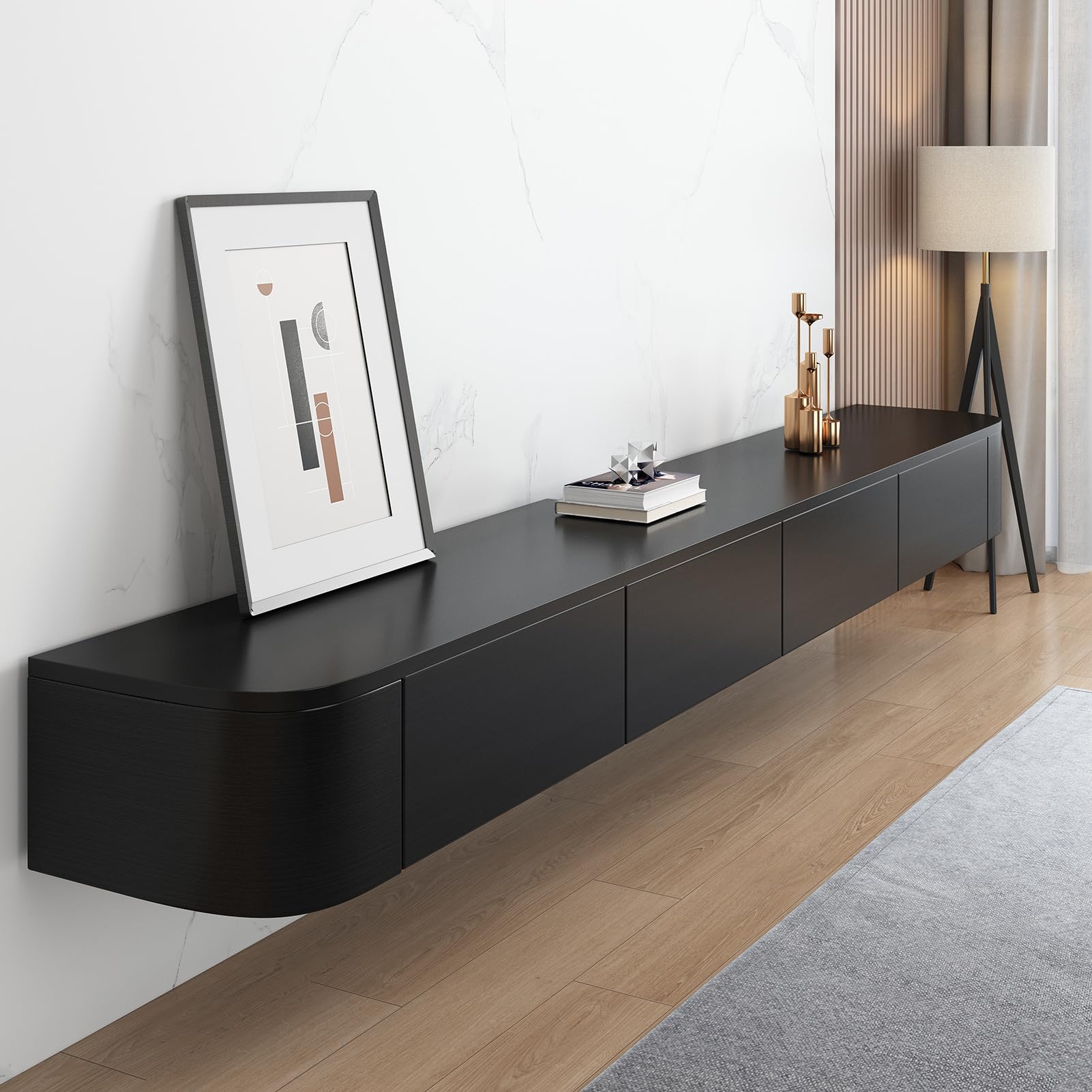 Tv Unit,Floating TV Stand,Wall Mounted TV Cabinet With Door & Drawer,Floating Shelves,Entertainment Media Console Center Large Storage TV Bench For Living Room & Office(B,200x24x20cm)