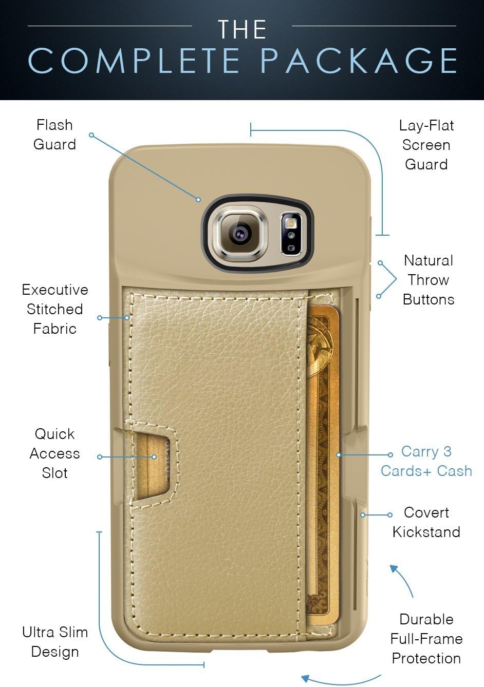 Smartish® Galaxy S6 Edge Wallet Case - Q Card Case for Samsung Galaxy S6 Edge - Ultra Slim Protective Kickstand Credit Card Carrying Case (CM4) - Platinum Gold