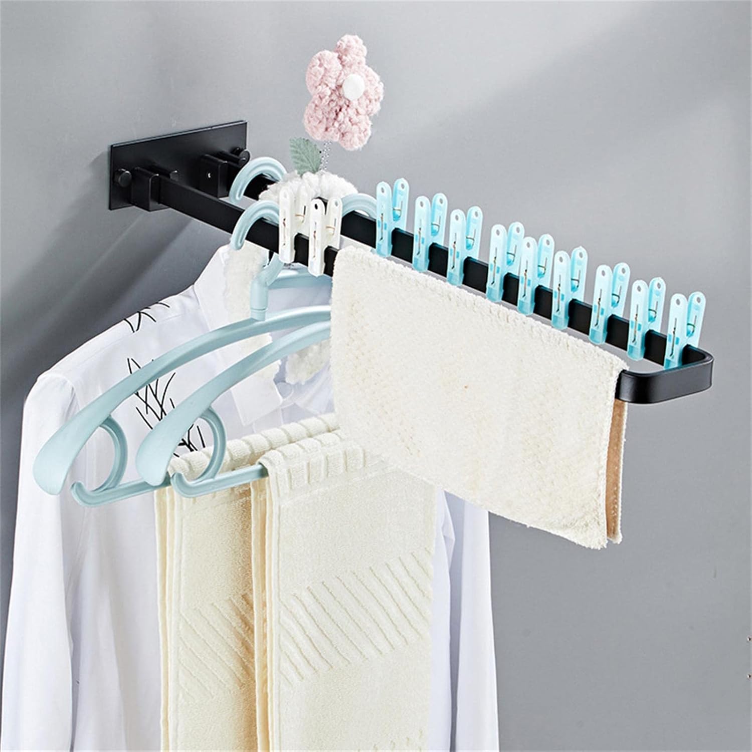Wall Mounted Clothes Hanger Rack, Compact Fold Away Wall Mounted Drying Rack Arm with Rod for Home Storage Metal Wall Mount, Great for Laundry Room, Bathroom,33cm
