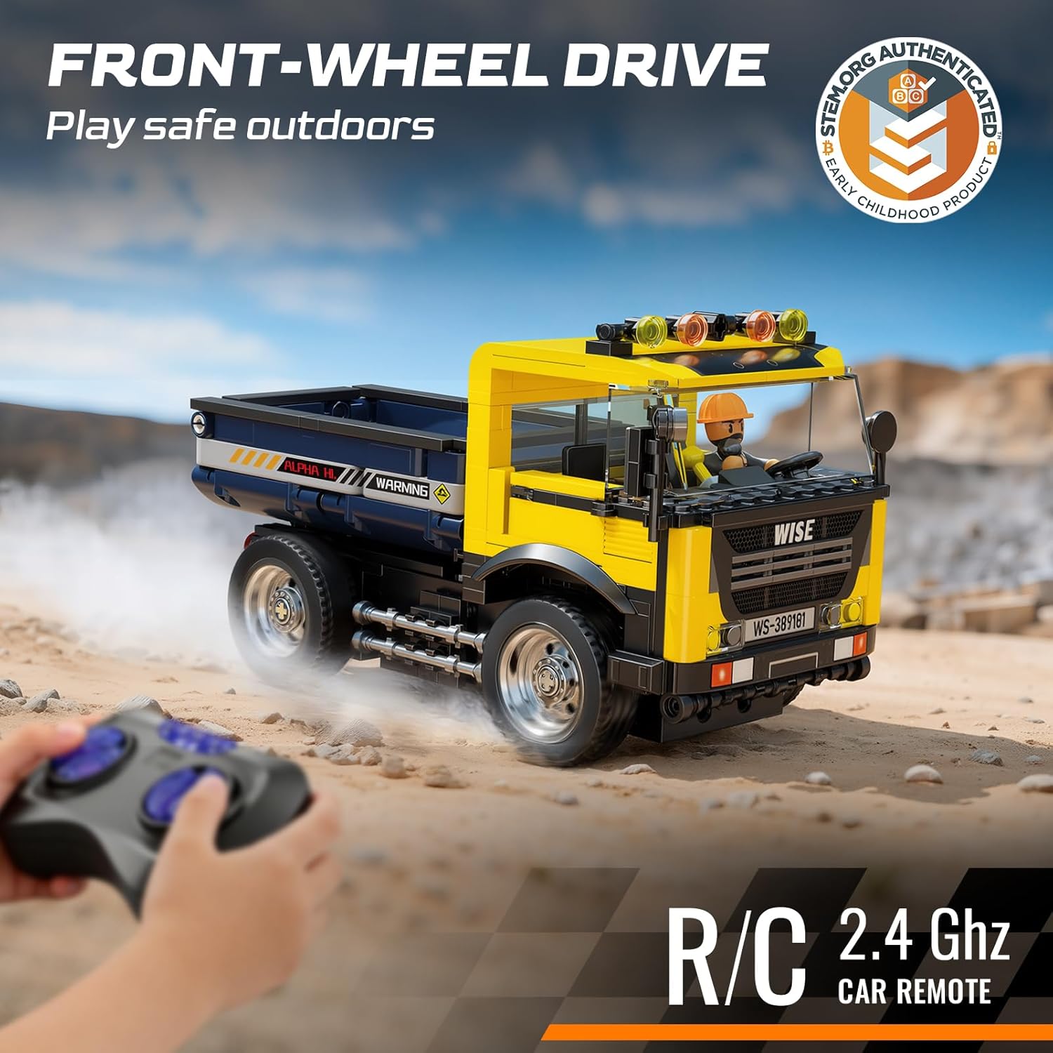 Wise Block Mining Pickup Truck Building Toy for Kids, Ages 8+, Remote Control Car Building Set,Tipping Dump Truck Toy, Pretend Play Set STEM Building Block, Birthday Easter Gift for Boys Girls, 365Pcs