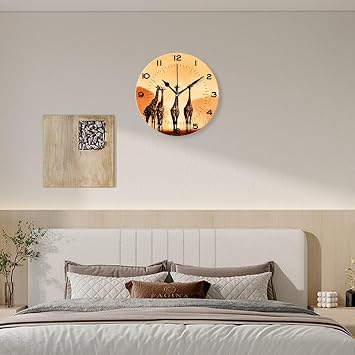 Funny 10 Inch Wall Clocks Battery Powered Decor,Giraffe Animals Walking in The Green Forest Drawing