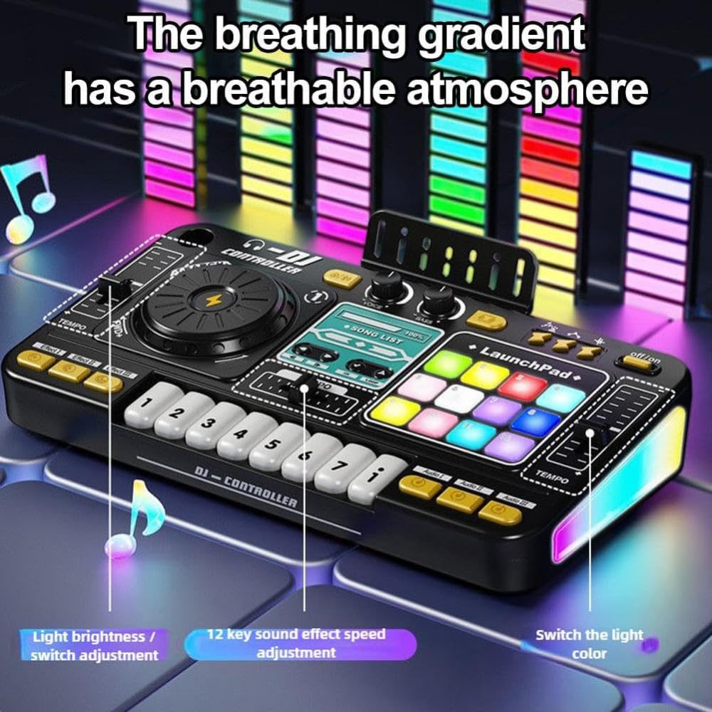 NEWFUN Mesa De Mezclas Dj para niños,Bluetooth Con Micrófono Ajustable, Teclado Con Iluminación Degradada, Alimentado Por Batería, Adecuado Como Regalo De Nivel Inicial Para Niños De 3 a 12 Años.