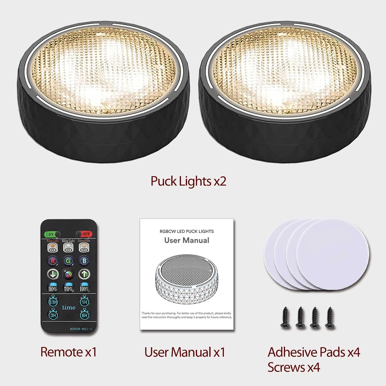 Onumii Battery Operated Under Cabinet Lighting with Remote, Wireless LED Puck Lights Color Changing with Timer, Stick On Closet Lights for Kitchen Cabinets Shelf Display - 2 Pack Black