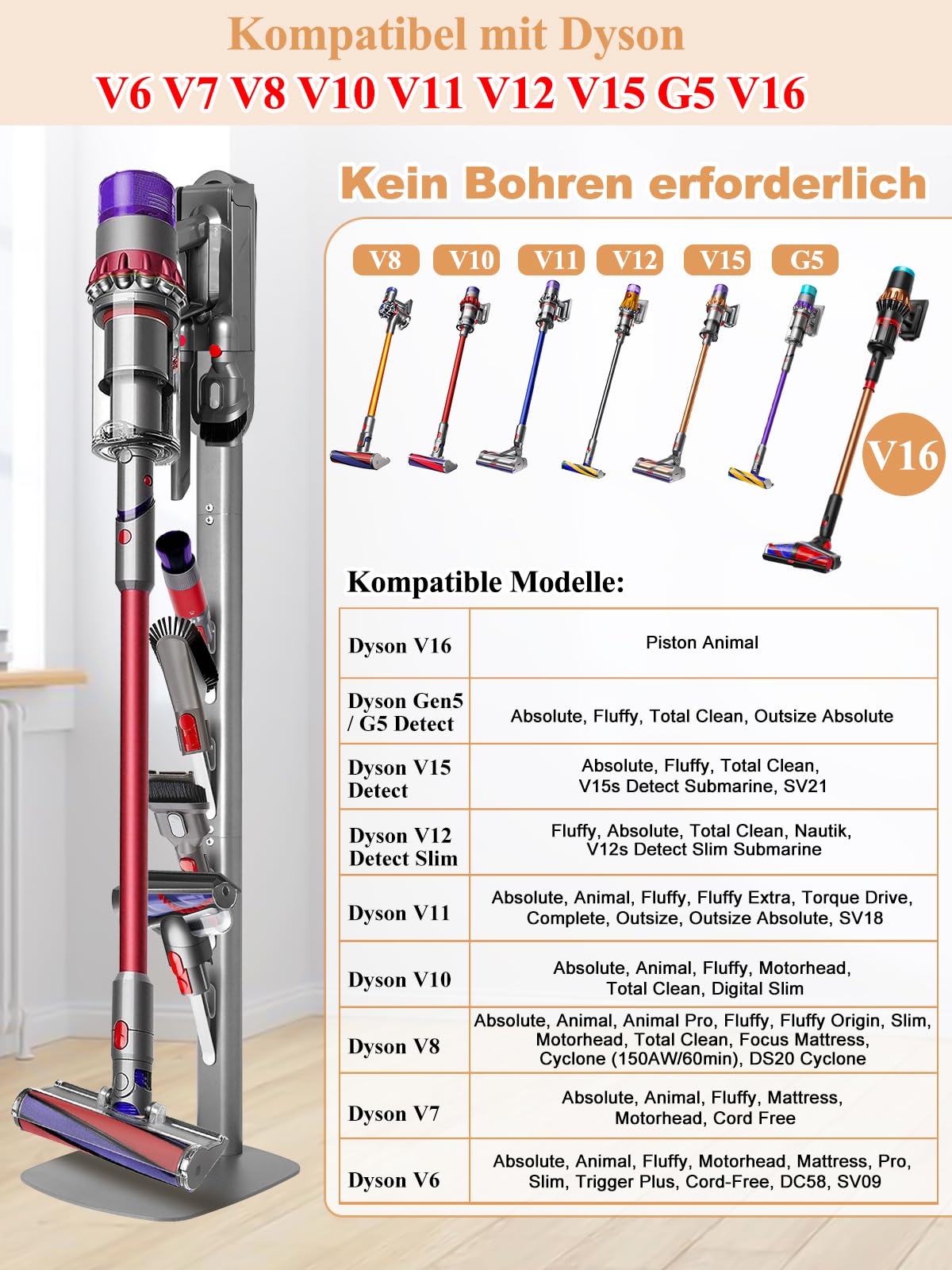 Supporto per aspirapolvere compatibile con Dyson Gen5, V15, V12, V11, V10, V8, V7, V6