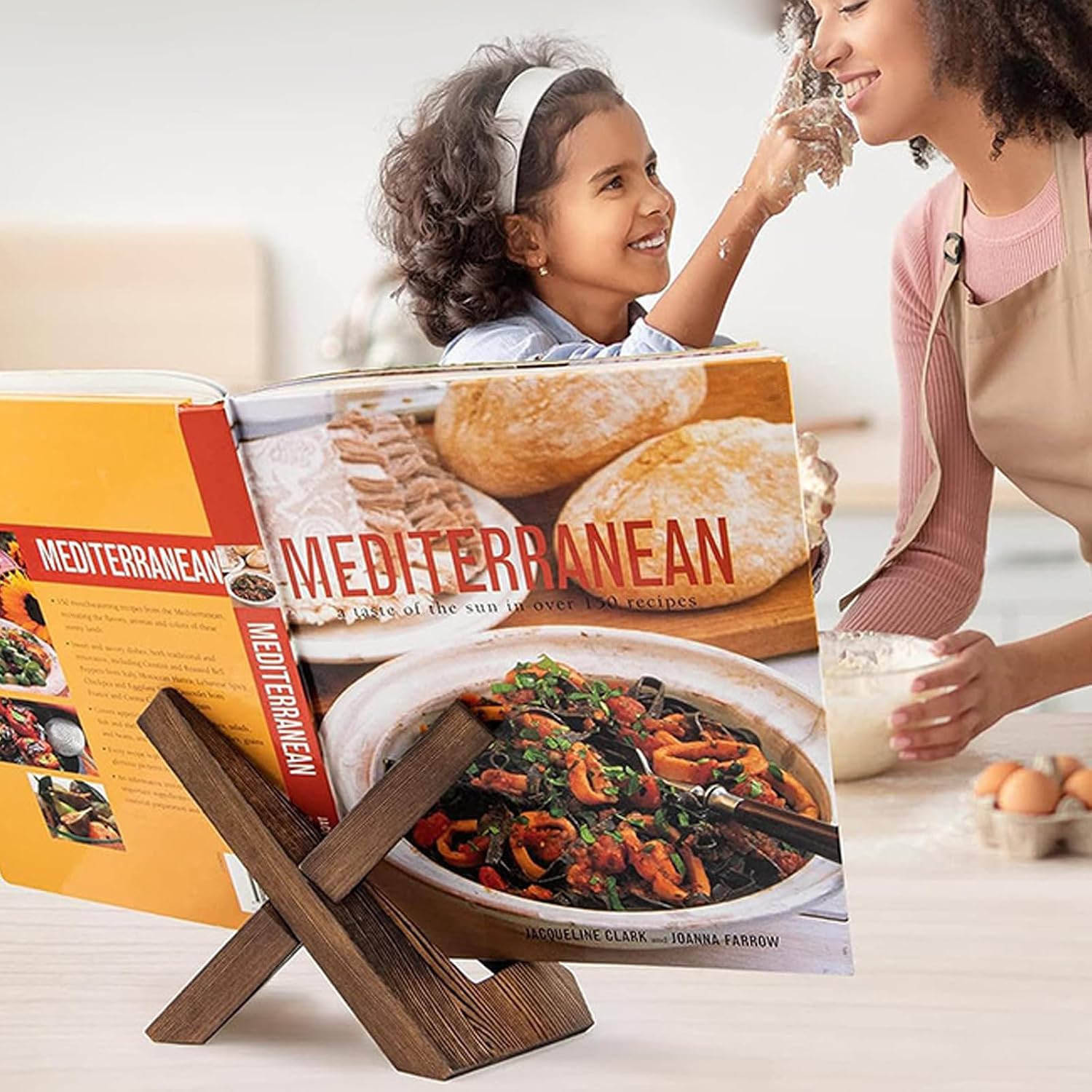 Cook Book Stand for Kitchen Counter, Recipe Book Holder for Reading Hands Free, Vintage Wooden Cookbook Holder, Rustic Book Reading Stand for Kitchen Counter Decor