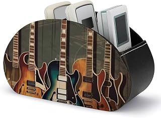 Leather TV Remote Box Guitars Art Remote Control Holder for Bedside Table Office Desk Storage Box for Controller Glasses Brush Media Player Desktop Organizer