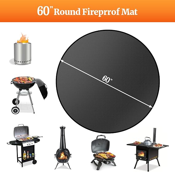 60 Round Fire Pit Mat for Solo Stove Bonfire/Under Grill Mat for Outdoor Grill Fireproof Waterproof Oil-Proof, 4 Layers Fireproof Mat Fireplace Mat BBQ Floor Mat for Deck Patio Grass Outdoor Smoker