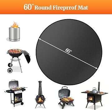 60 Round Fire Pit Mat for Solo Stove Bonfire/Under Grill Mat for Outdoor Grill Fireproof Waterproof Oil-Proof, 4 Layers Fireproof Mat Fireplace Mat BBQ Floor Mat for Deck Patio Grass Outdoor Smoker