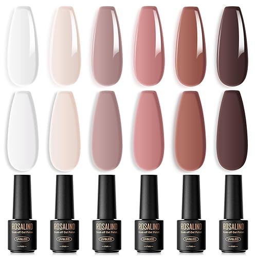 ROSALIND White Jelly Nude - Juego de esmaltes de uñas de gel para otoño, color nude neutro, esmalte de uñas de gel de larga duración, color marrón