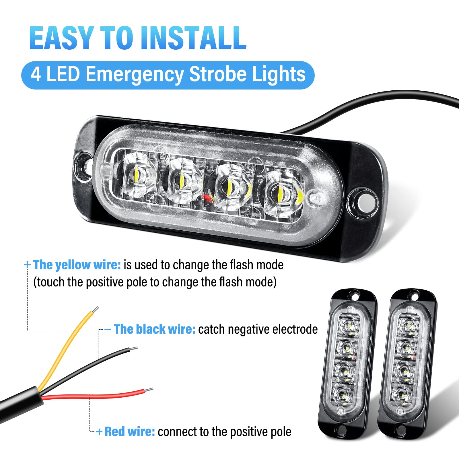 2 Luci Di Emergenza RIGIDON A LED - Strobe Bianco, 12V/24V Impermeabili, Per Auto, Camion, Moto E Barche - Foto 2