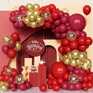 Red Gold Balloon Arch Kit,100 Pcs Red Gold Balloon Garland Kit with Confetti Balloons for Birthday Baby Shower Wedding Engagement Anniversary Party Decorations