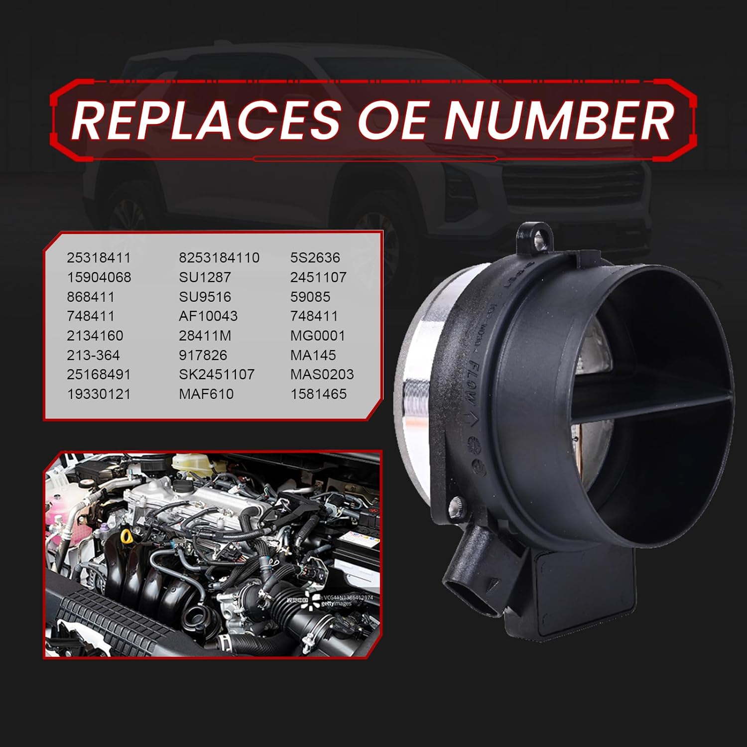 25318411 Mass Air Flow Sensor Meter MAF Compatible with Chevy GMC Ca-dillac Buick Hummer Oldsmobile Replaces 2134160 868411