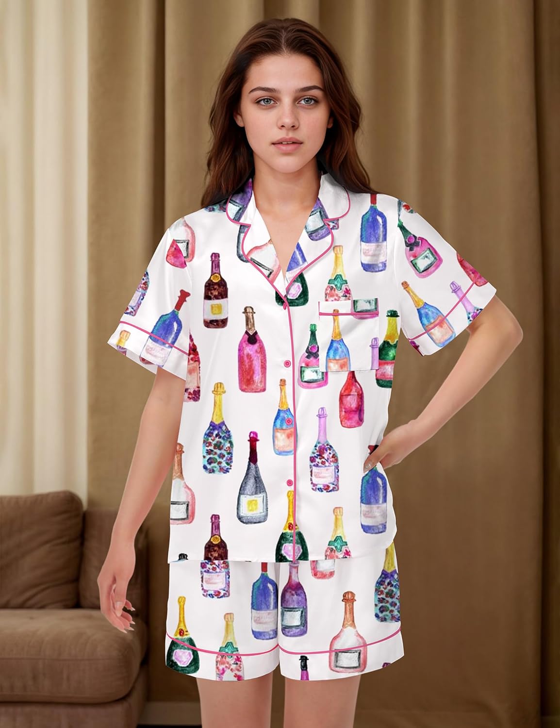 SHESHOW Satin Pajamas for Women Set Preppy Animals Pjs Short Sleeve Shorts 2 Piece Loungewear Sets XS-XXL - Image 6