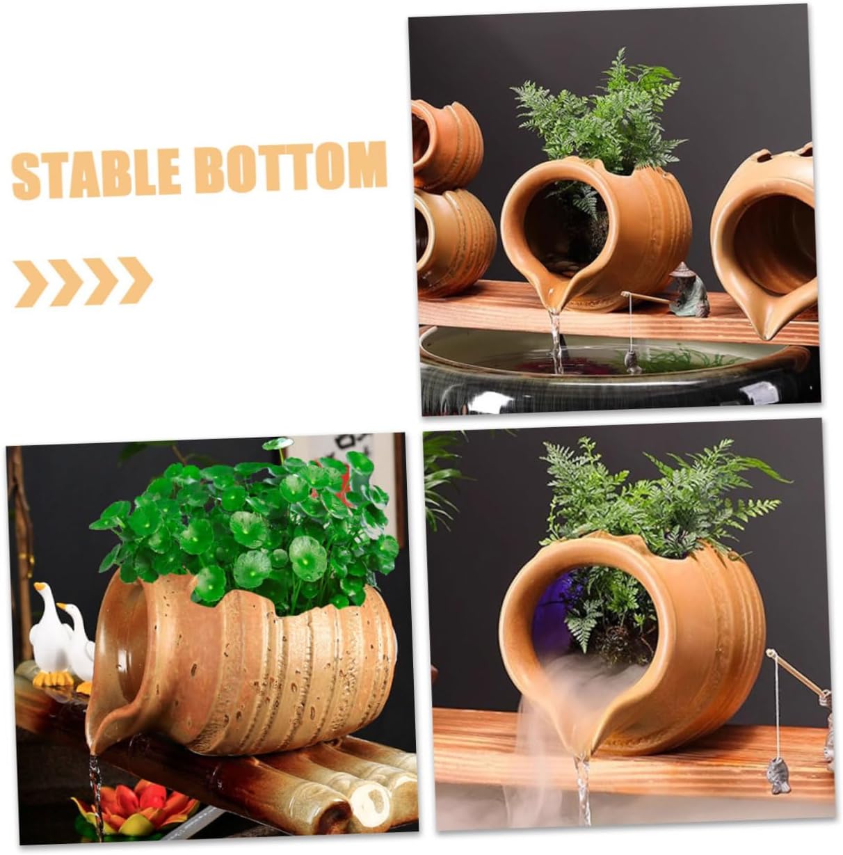 Ceramic Waterfall Jar for Hydroponic Planters Decorative Fountain for Balcony Garden Small Brown Open-top Design Unique Water Flowing Feature for Indoor Outdoor Use