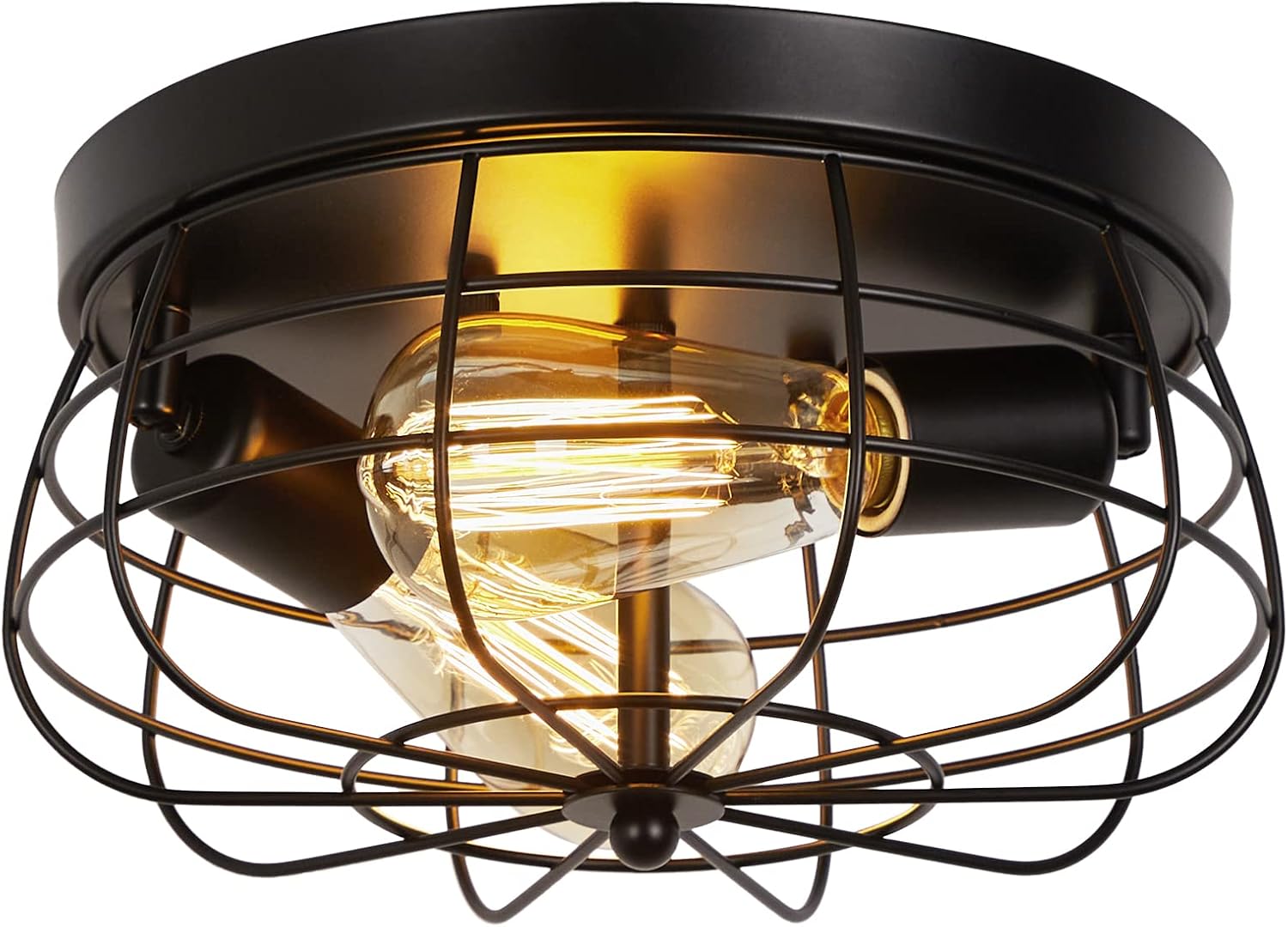 Industrial Black Flush Mount Ceiling Light 2-Light Farmhouse Fixtures Metal Cage Ceiling Lighting for Hallway, Kitchen, Foyer Bedroom Living Room Laundry