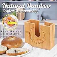 Vista 5 de Soporte de corte de bagel ajustable Soporte de corte de bagel de bambú con ranuras ajustables de ancho para bagels pequeños y grandes, bollos