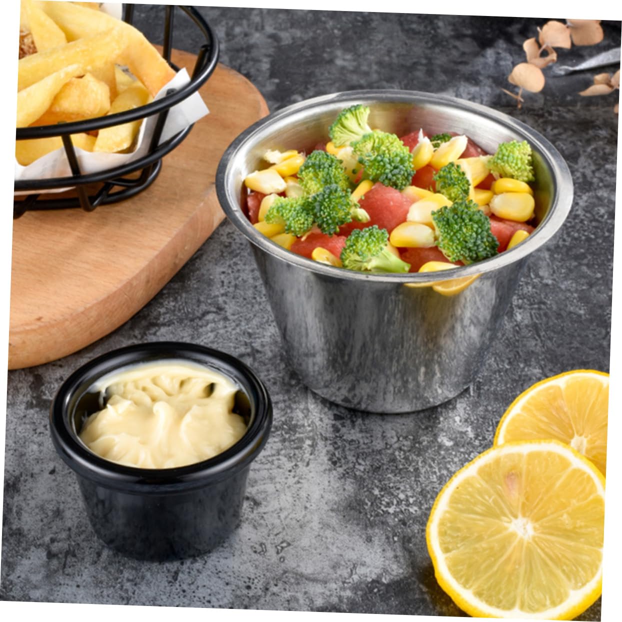 HOLIDYOYO 4pcs Stainless Steel Sauce Cup Sauce Plate Condiments Ramekins Dipping Sauce Bowls Dip Bowls Divided Food Dipping Bowl Sauce Storage Bowl Sauce Holder Dipping Sauce Cups Silver