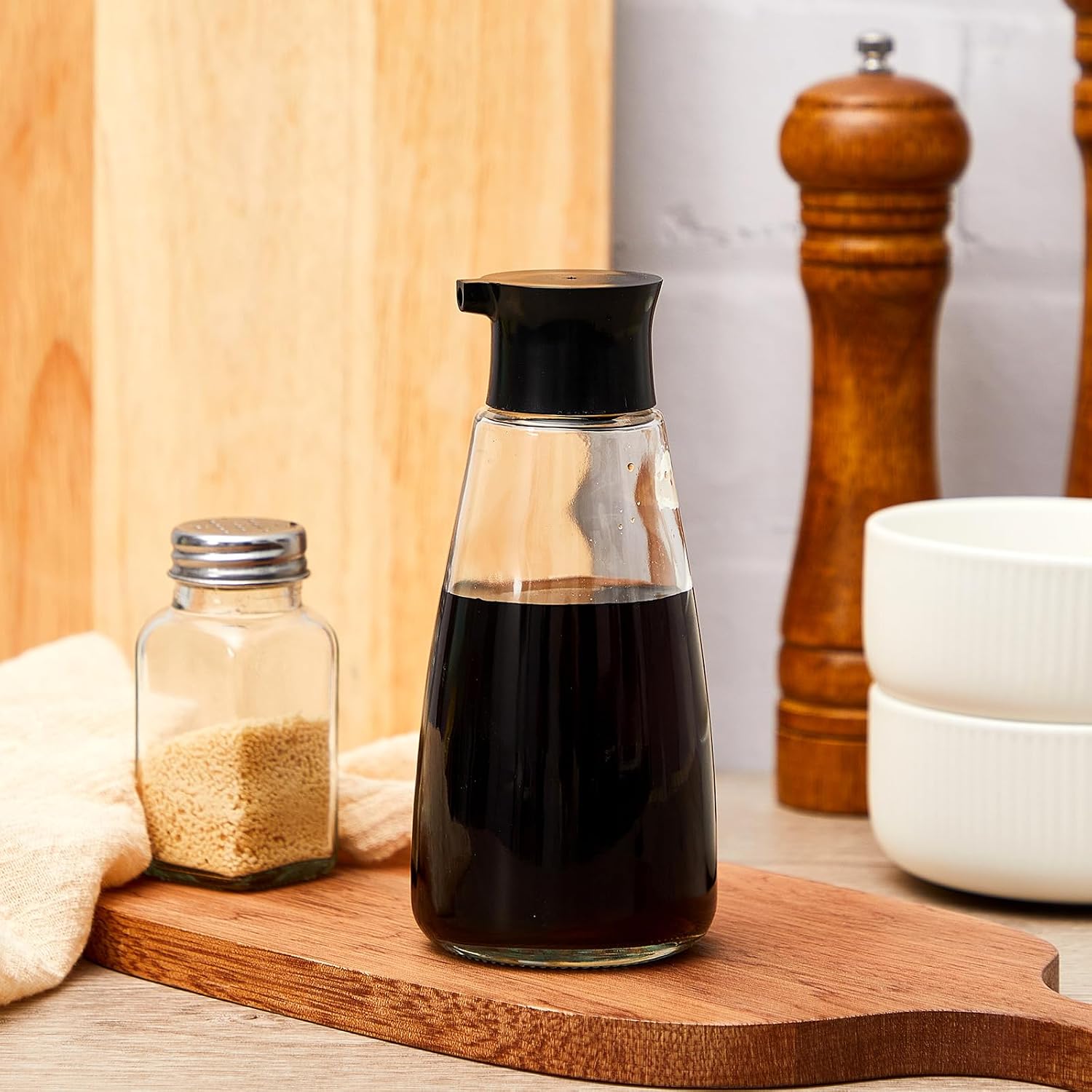 1 Pcs Glass Soy Sauce Dispenser Bottles, 9.6 oz Oil Cruet, Black image 5