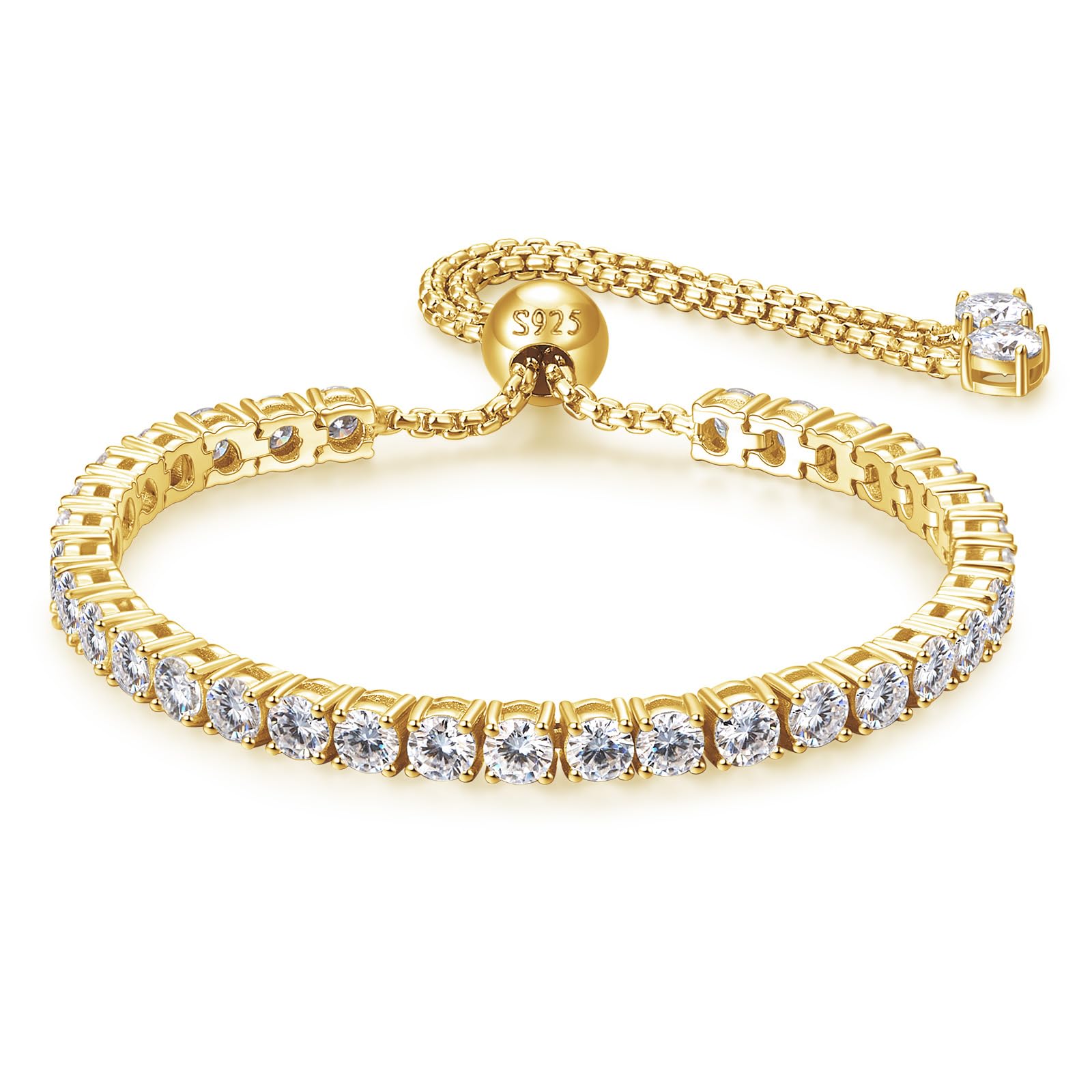 4MM Moissanite Tennis Bracelet for Women, 10.9 ct Adjustable Moissanite Bracelets, 925 Sterling Silver White/14k Gold Plated, Luxury Birthday or Anniversary Jewelry Gift for Her