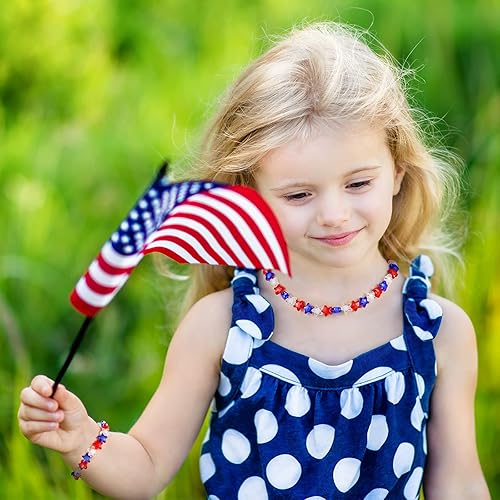 Miniatura 4 de 600 cuentas patrióticas de estrella acrílica para el 4 de julio de 0.433 in, azul, blanco, rojo, estrella del Día de la Independencia, cuentas para
