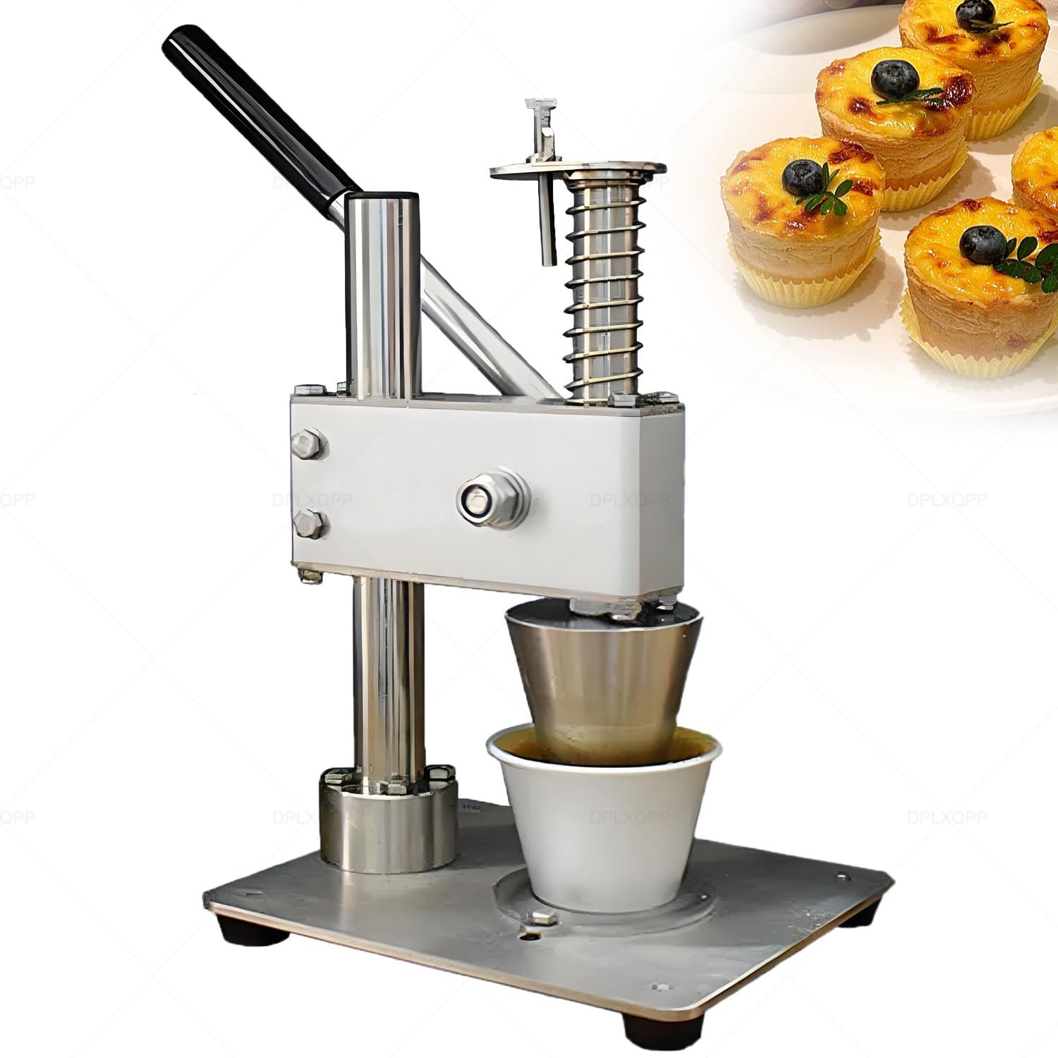 Máquina de prensa de tartas de huevo comercial, prensa manual de repostería con revestimiento antiadherente, base resistente para conchas uniformes, magdalenas, horneado