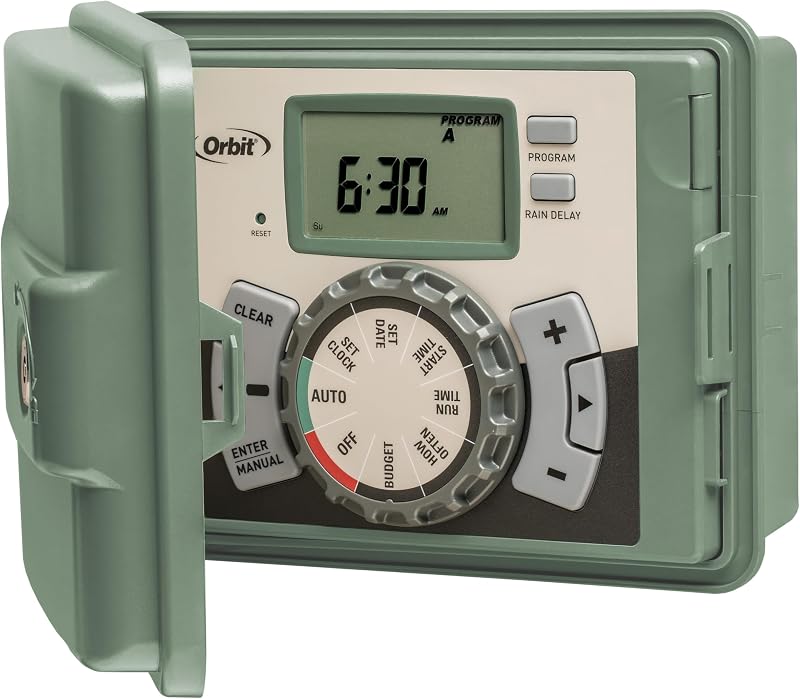 Controlador de riego para interiores o exteriores Orbit de 6 estaciones, trilingüe