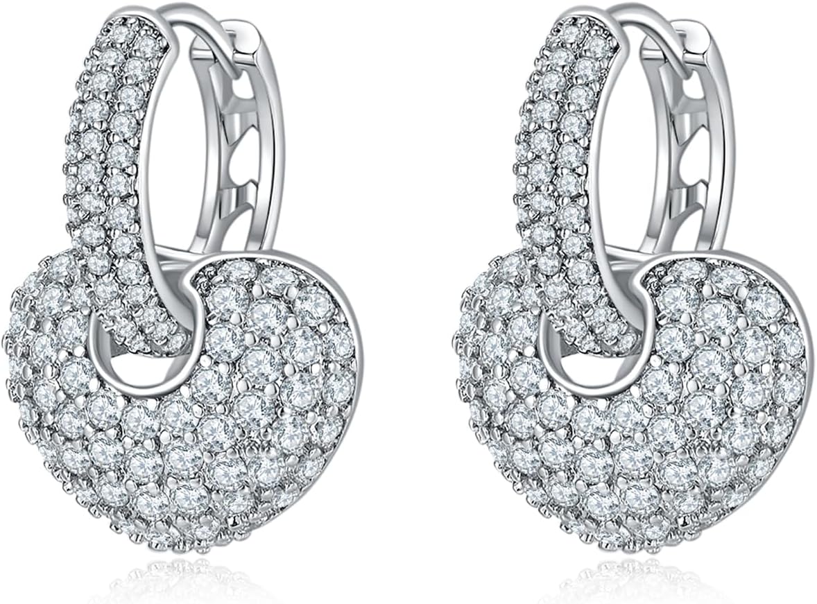 14K White Gold Plated Silver Hoop Earrings for Women, Light Weight Huggie Earrings for Women20mm,30mm,40mm Trendy CZ Drop Dangle Earrings with S925 Stertling Silver Post, Hypoallergenic Jewelry for Gifts.