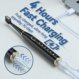 7AM2M Sonic Electric Toothbrush for Adults and Kids- High Power Rechargeable Toothbrushes with 8 Brush Heads,5 Adjustable Modes, Built-in 2-Minute Smart Timer,4 Hours Fast Charge for 30 Days(Black)