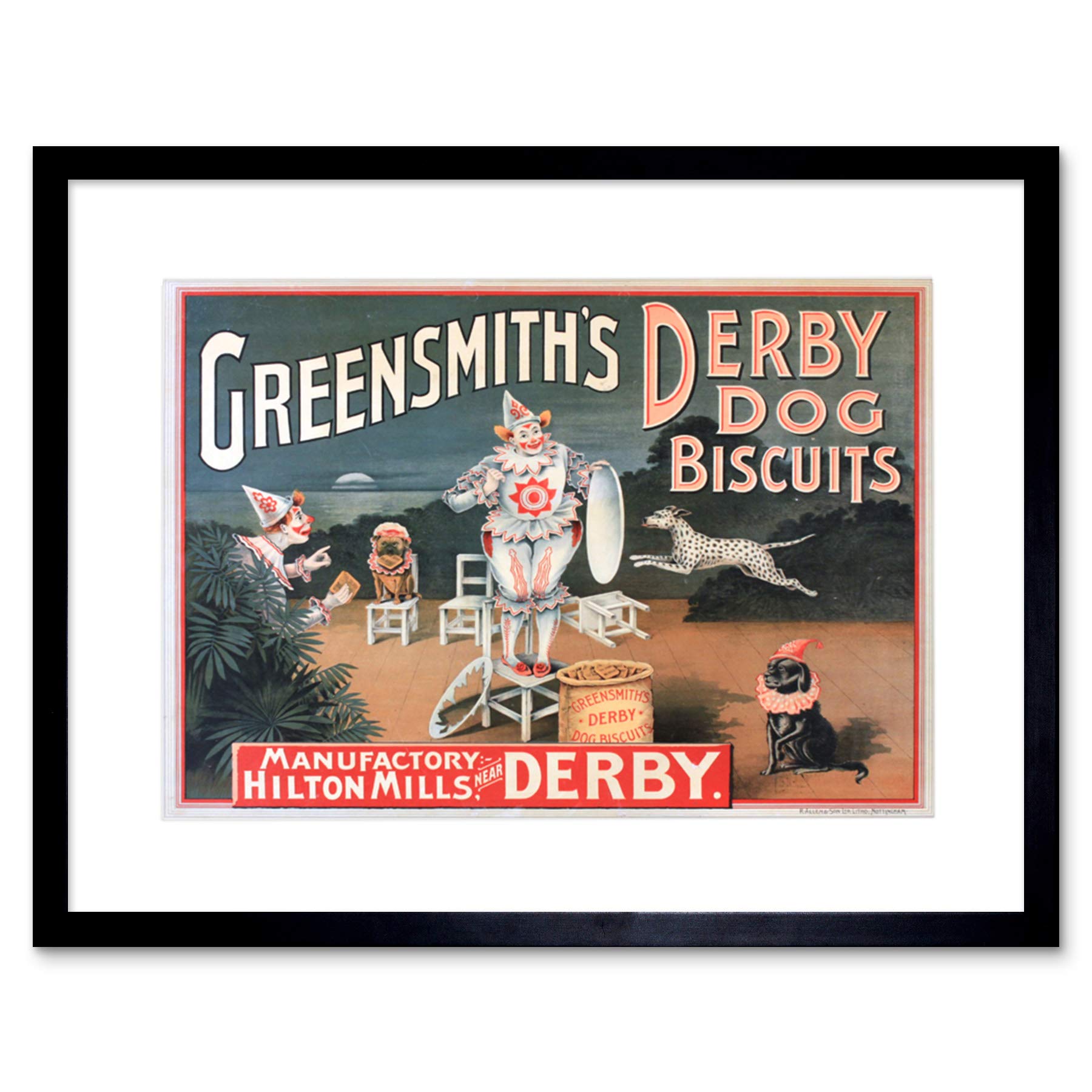 Wee Blue Coo Advert Dog Biscuits Greensmith Derby Clown Circus Framed Wall Art Print