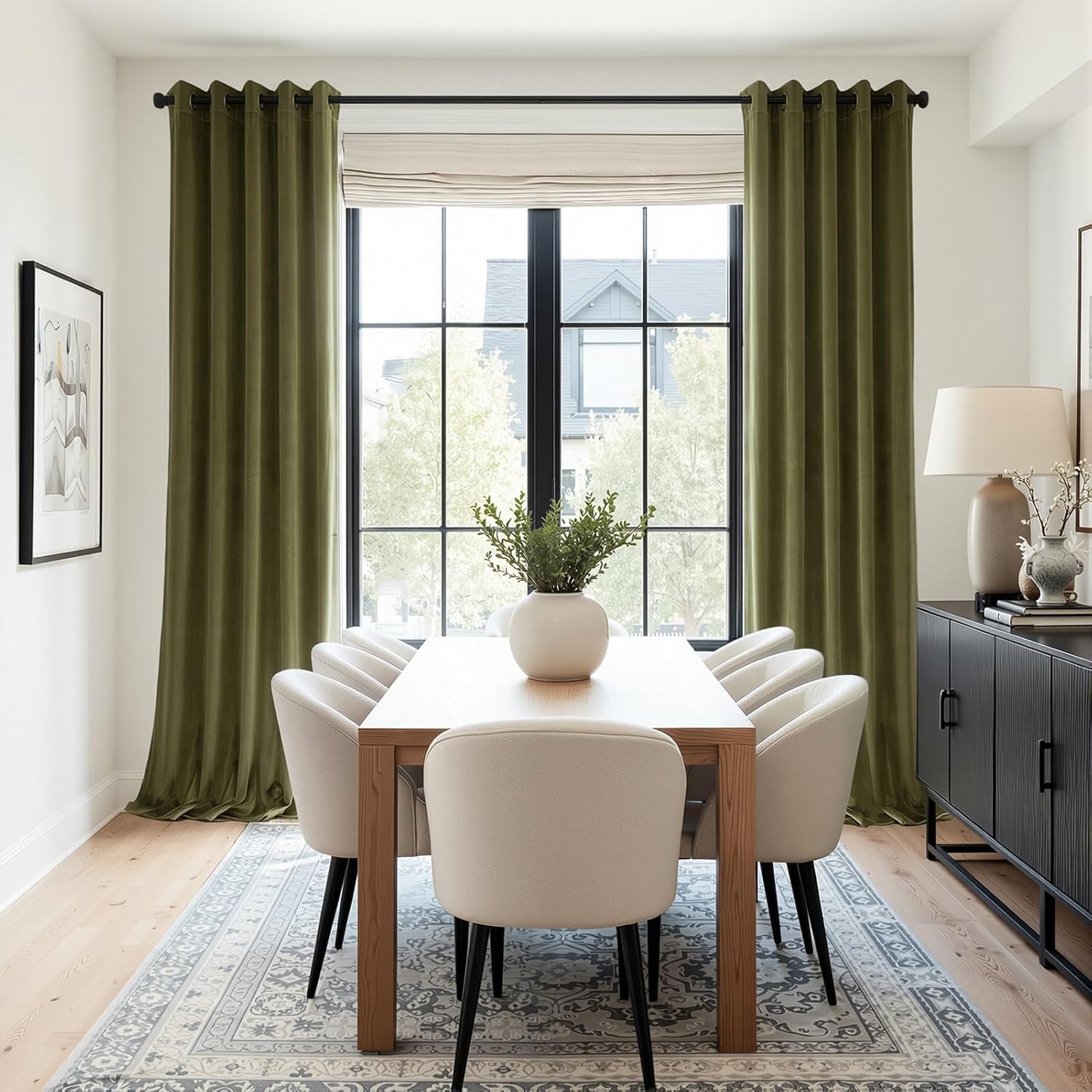 Topfinel Cortinas Salon Opacas 140x240 CM, Verde Oliva Cortina de Terciopelo Dormitorio Sala con Ojales, Habitacion Cortina Opaca Termica, Ventana Aislante Blackout