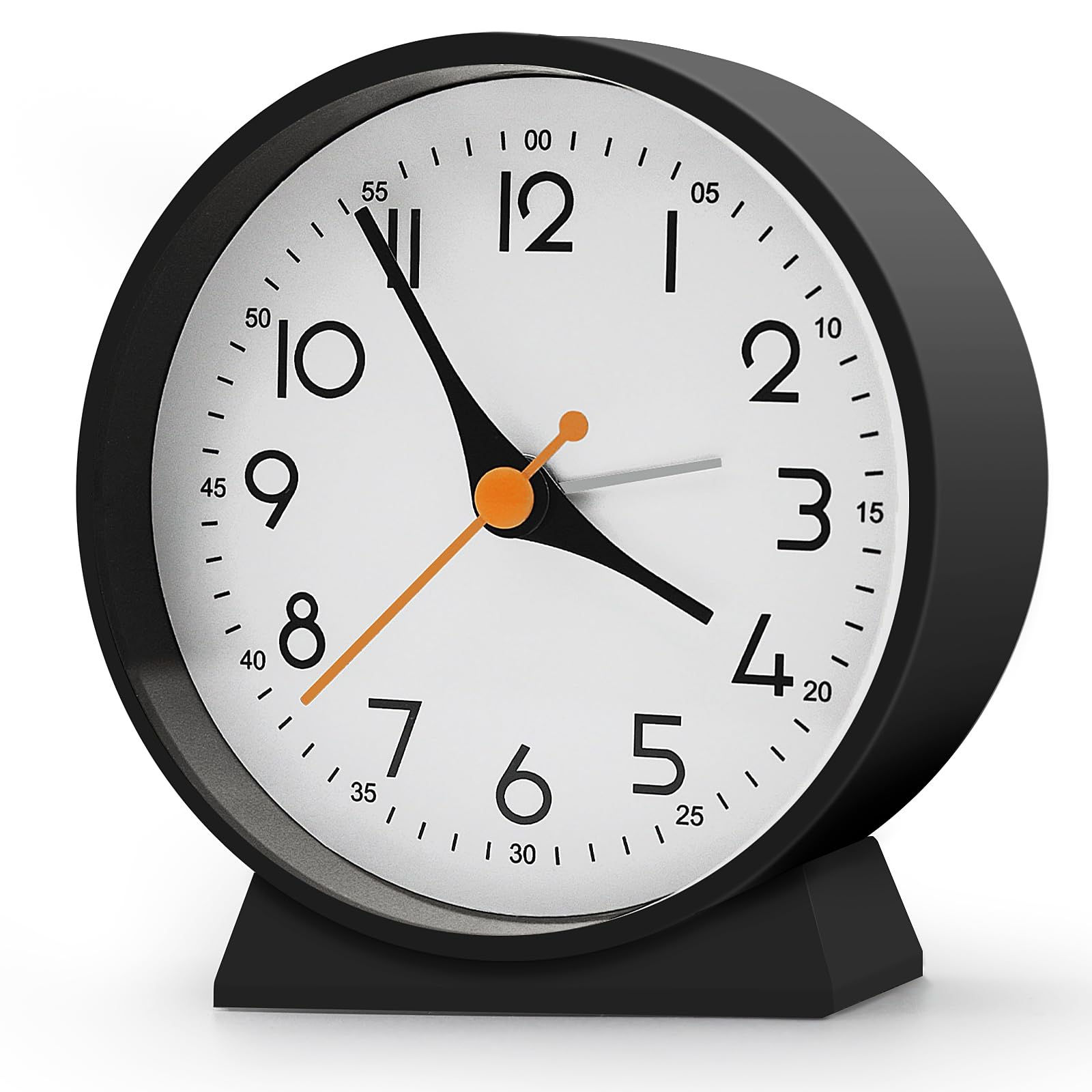 Analog Alarm Clock with No Tick, Small Retro Desk Battery Operated, Table Clock for Living Room Decor, Bedroom, Bedside, for Kids(Black)