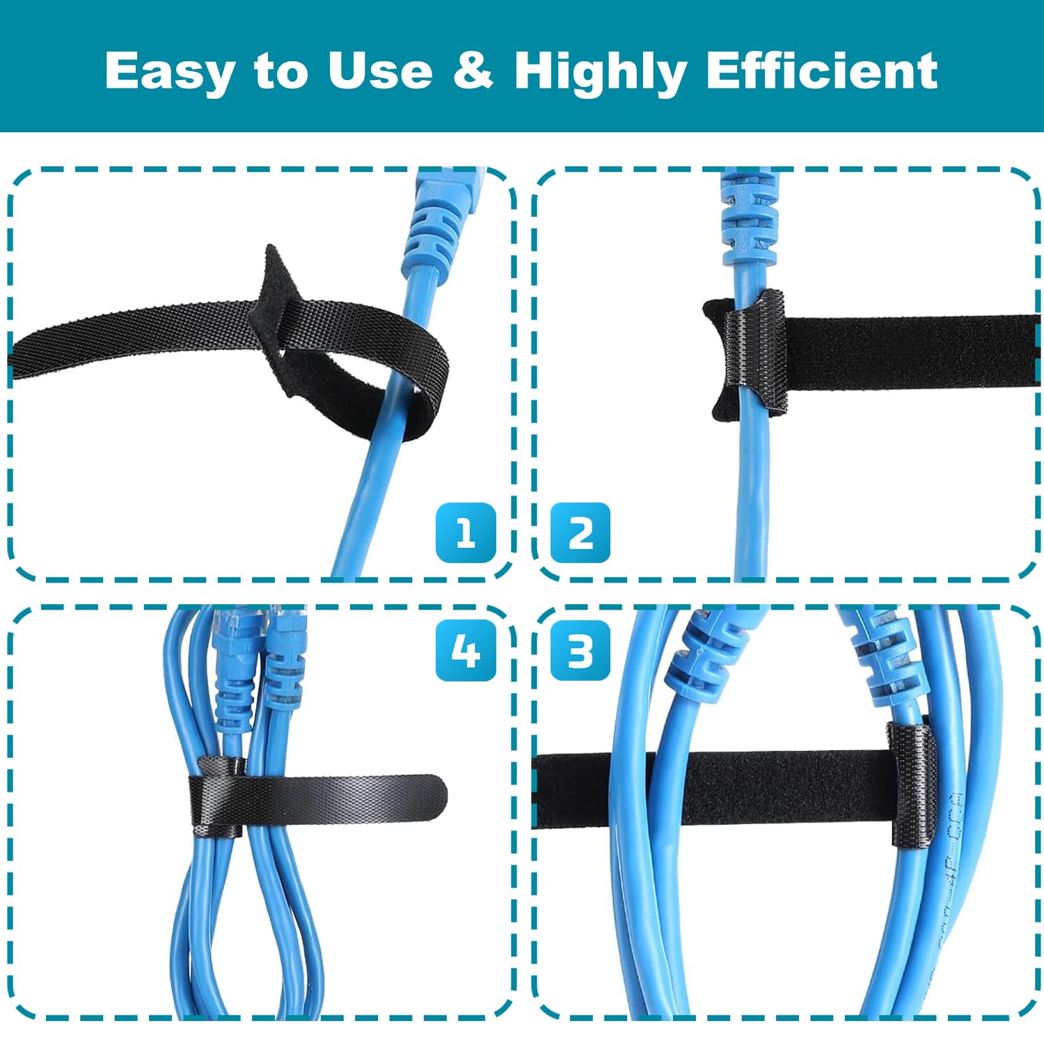 100PCS Reusable Cable Straps Adjustable Releasable Lengthenable Hook and Loop Tidy Wraps Black Cable Ties for Home Office Garden Outdoor (15x1.2cm) - Image 4