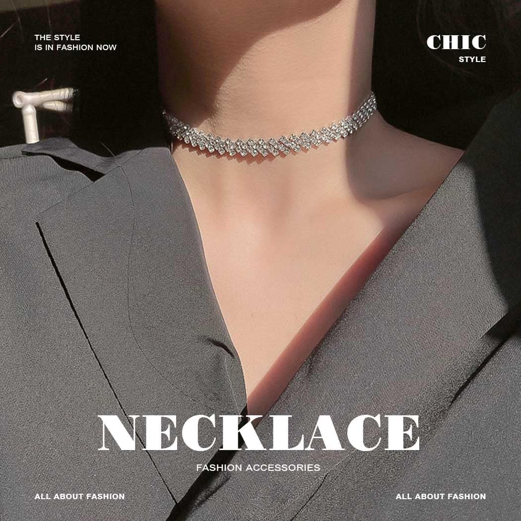 JEAIRTS Rhinestone Choker Necklace Silver Sparkly Full Crystals Necklace Chain Jewerly Fashion Party Accessories for Women - Image 7