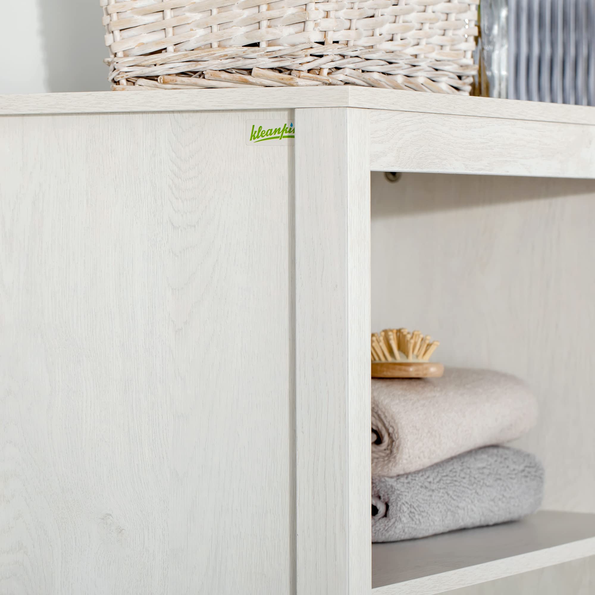 kleankin Armario Alto de Baño con 2 Puertas de Vidrio 53x30x162 cm Blanco | 3 Estantes Abiertos, Columna Auxiliar de Baño, para Salón Aseo Dormitorio, Estilo Moderno