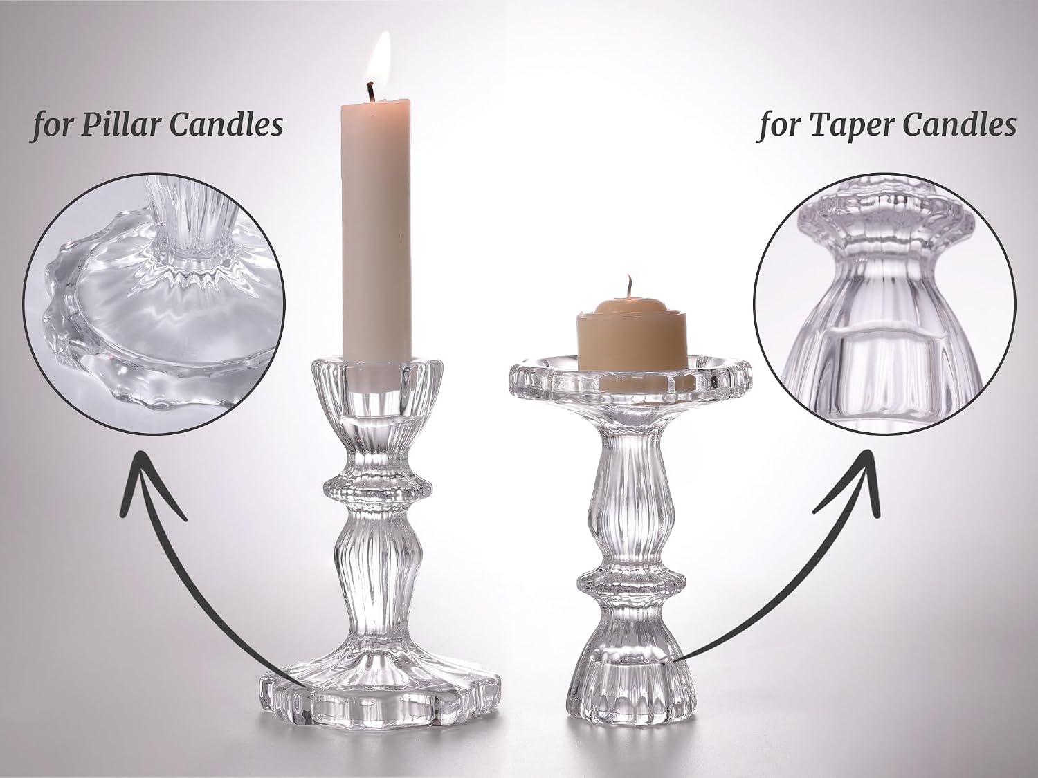 12pcs Taper Candle Holders, Candlestick Holders, Glass Candle Holder - Vintage Flower Design Candle Holders for Wedding & Home Table Decoration, Christmas Decor (Clear)