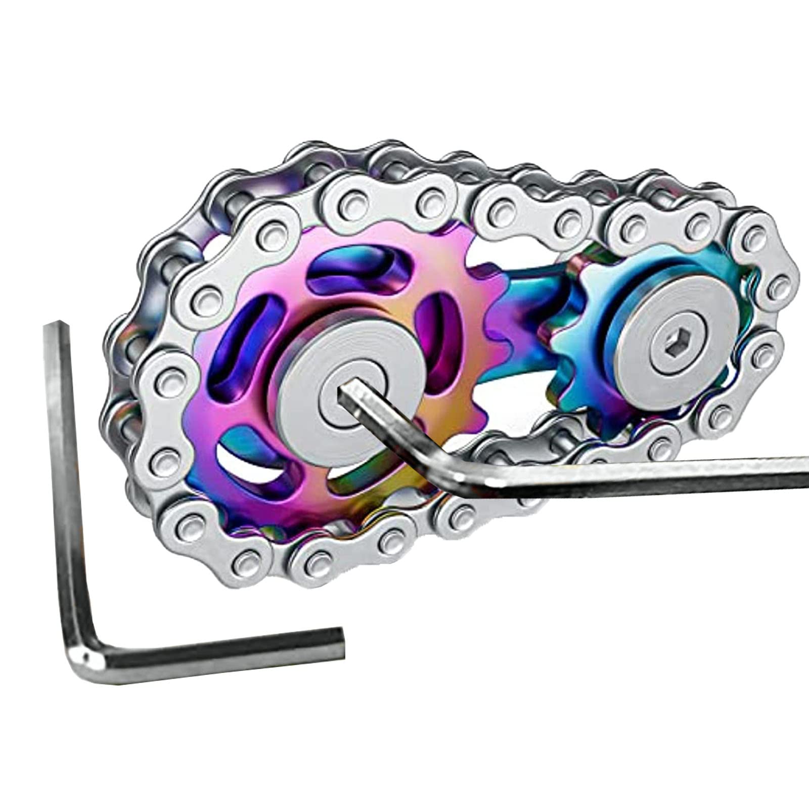 Bike Chain Fidget Spinner, Sprocket Chain Fidget Toy for Ages 5-15, Christmas Stocking Filler Gift For Kids Boys Girls 6 7 8 9 10 11 12 13 Years Old, Stainless Steel ADHD Finger Spinning Toy (rainbow)