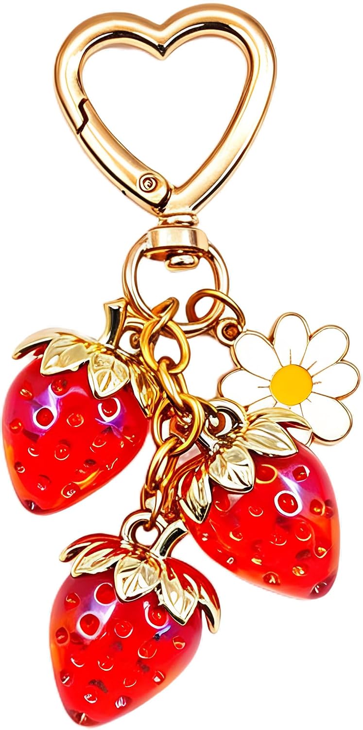 Strawberry Keychain Bag Charms Cute Sweet Berry Purse Charms Car Key Chain for Handbag Backpack Wallet Decor