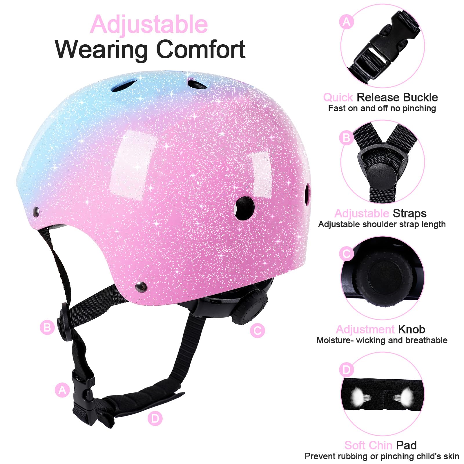 Casque de vélo pour enfants de 3 à 5 à 8 à 14 ans pour enfants, filles, garçons, garçons, scooter, vélo d'équilibre, patinage, skateboard