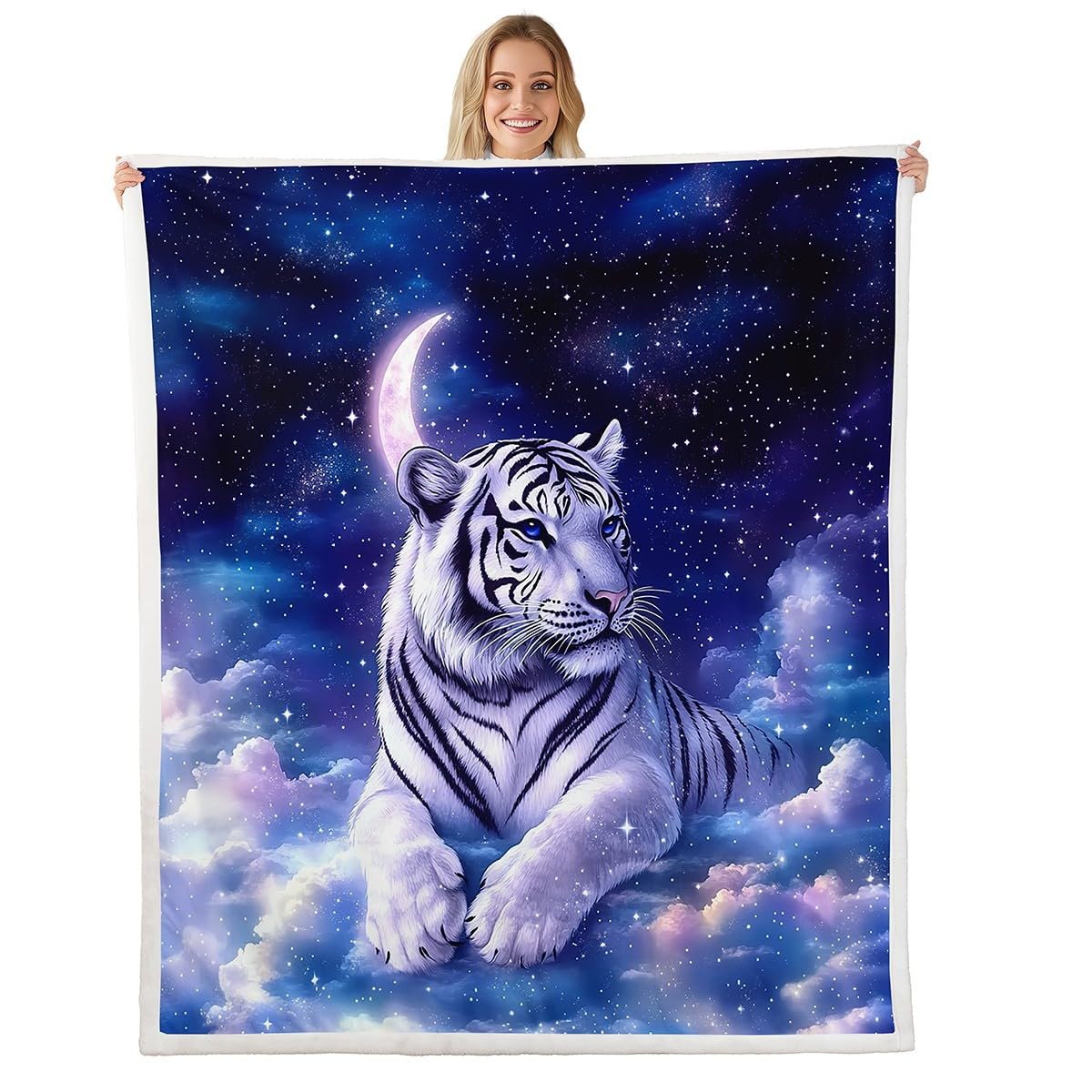 Couverture en peluche tigre et galaxie 152x203 cm pour lit et canapé