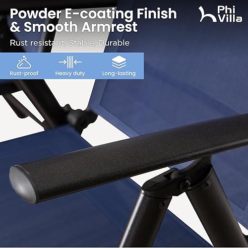 Miniatura 6 de PHI VILLA Juego de 2 sillas plegables para patio al aire libre, sillas de comedor ajustables para patio, sillas reclinables de respaldo alto con