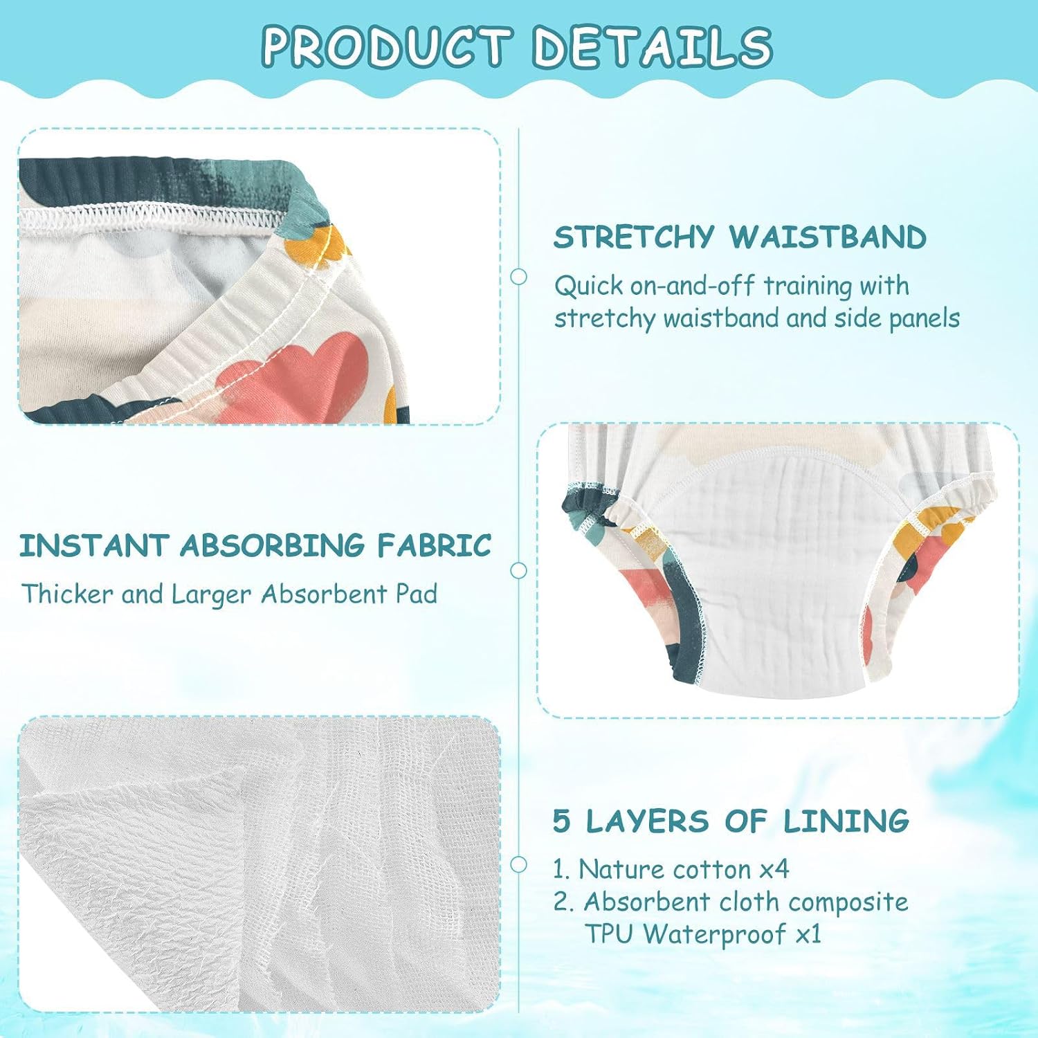 Little Boys Underwear Potty Training Absorb Water Nighttime Training Pants Training Pants for Toddler 2T Abstract Clouds Colorful