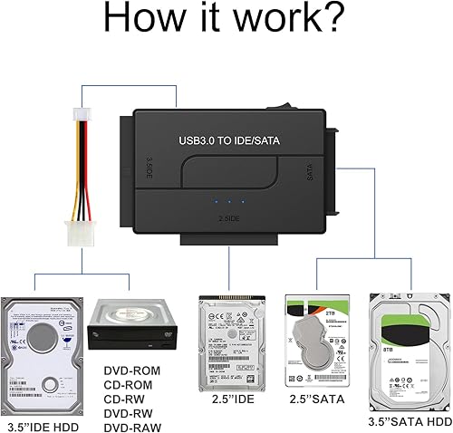 Miniatura 5 de Adaptador SATA IDE a USB 3.0 para disco duro HDD/SSD de 2.5/3.5, lector de disco duro, cable conveter de ultra recuperación, transferencia de datos