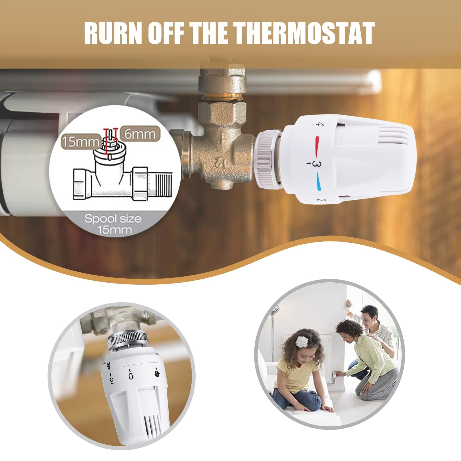 2x Thermostat Heizkörperventilkopf M30x1.5 - Selbsteinstellung 6-28°C Mit Frostschutz
