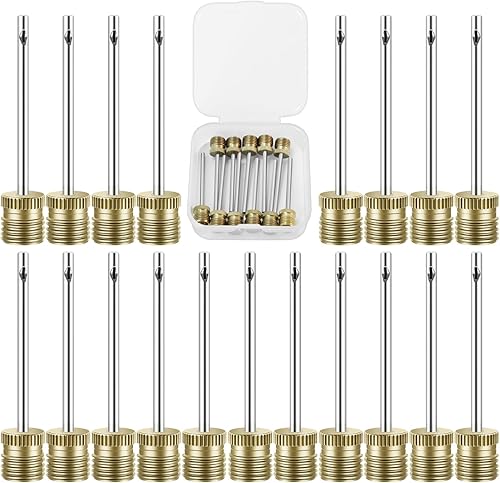 20 Pack Brass Ball Pump Needles with Storage Case - Heavy Duty No Break Air Pump Needles for Basketball