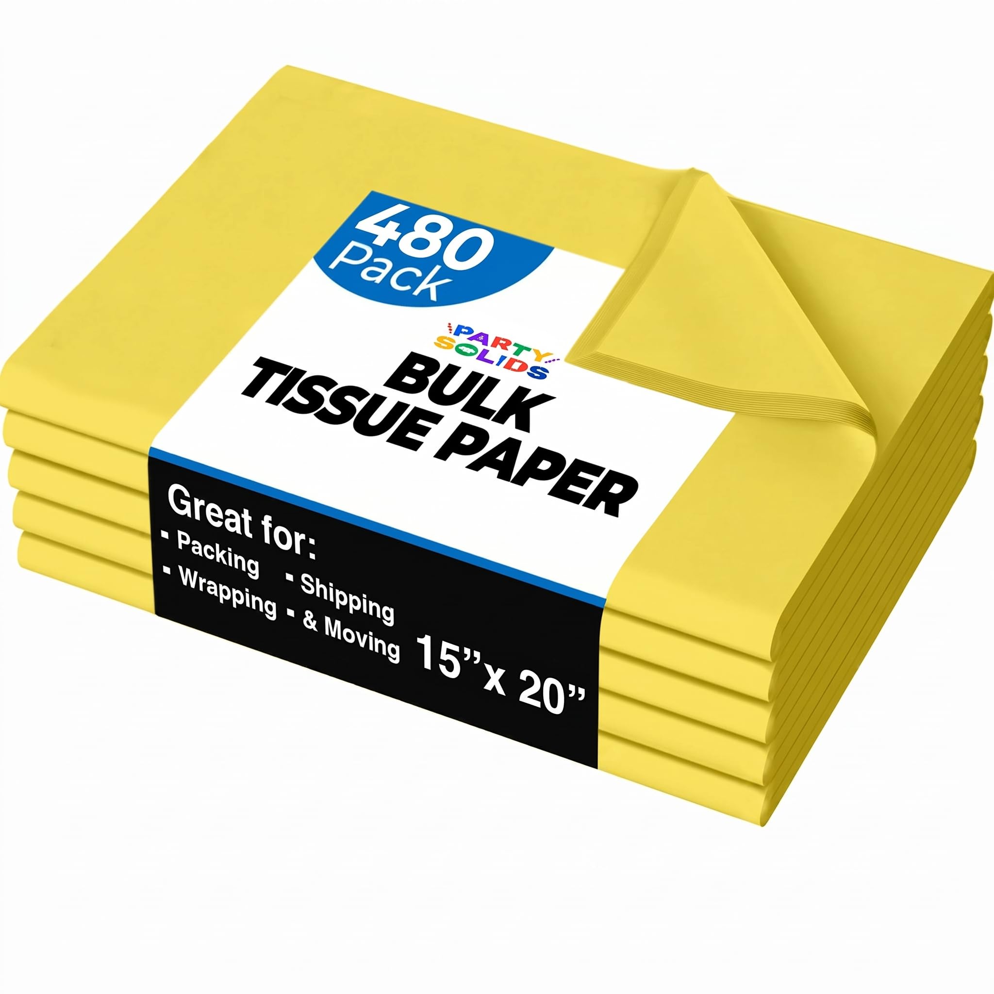Party Solids Yellow Tissue Paper for Gift Bags 15" X 20" 480 Sheets