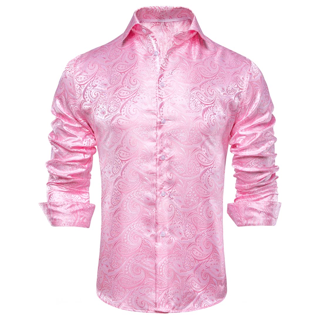 Niiyyjj Męskie koszule satynowe Paisley żakardowe jedwabne koszule męskie z długim rękawem ślub biznesowa koszula, Cy-1095, 3XL