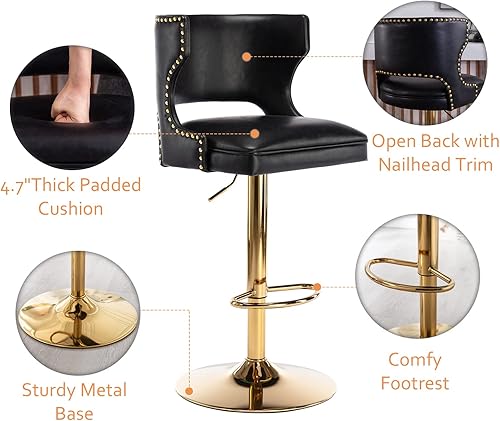 Miniatura 4 de Shunzhi Juego de 2 taburetes de bar giratorios de piel sintética, taburetes de bar ajustables con respaldo abiertobase tapizada, sillas de bar