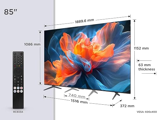 TCL 85T8C 85" QLED 4K HDR Ultra HD TV, Smart TV with Google TV (Dolby Vision & Atmos, 144Hz Motion Clarity Pro, FreeSync, Onkyo 2.1 Sound, Voice Control) - 2